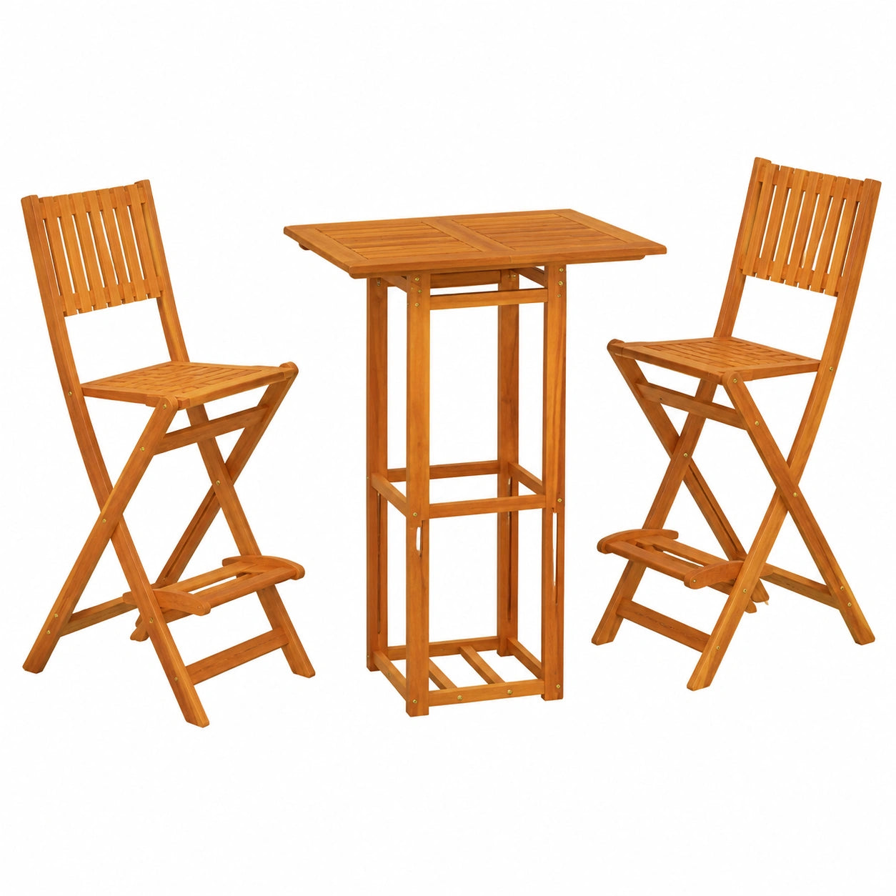 3-teilige Gartenbar aus massivem Akazienholz mit Bartisch und Barhockern
