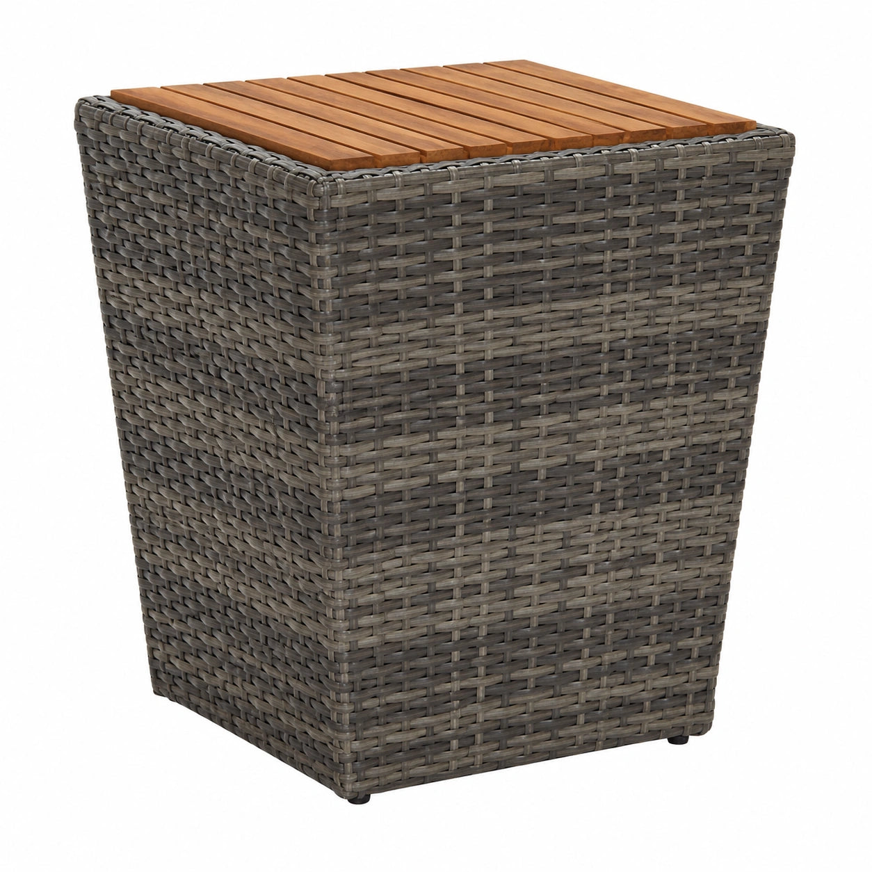 Gartentisch Grau aus Akazienholz und Poly Rattan, 41,5x41,5x43 cm