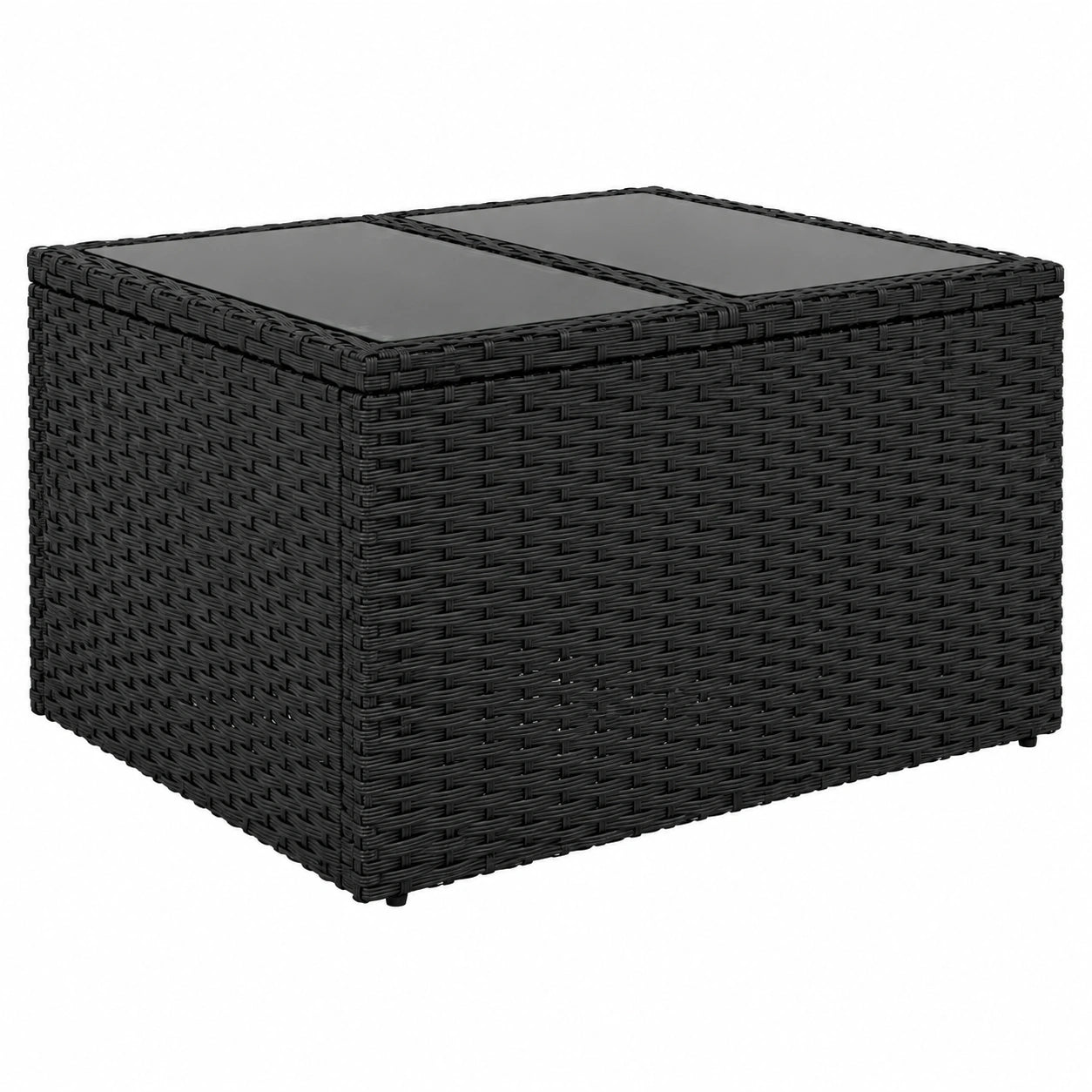 Moderner Poly-Rattan-Gartentisch mit Glasplatte, Schwarz, 55x55x37 cm