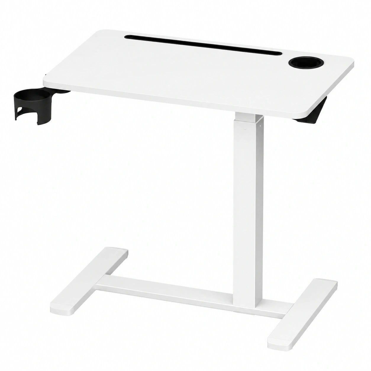 VASAGLE Rollbarer Beistelltisch, verstellbare Höhe, 70 x 40 cm Tischplatte, 2 Getränkehalter, Handy- und Tablet-Halterung, Wolkenweiß