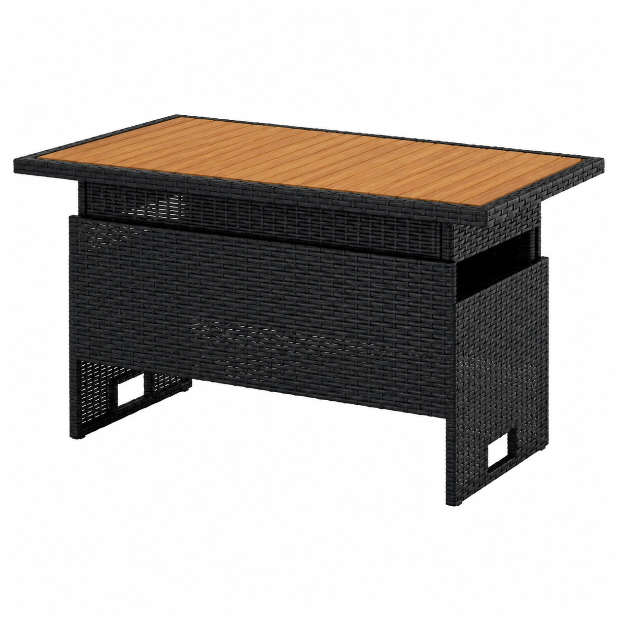 Höhenverstellbarer Gartentisch aus Akazienholz & Poly Rattan, 100x50x43/63 cm, Schwarz