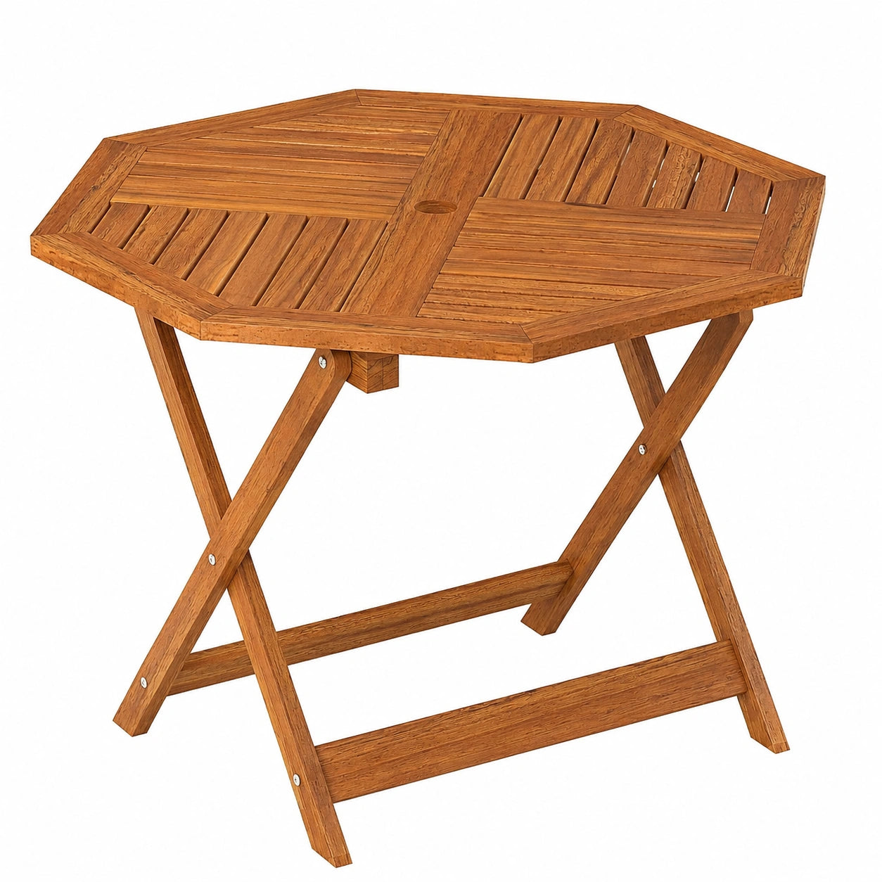 Hochwertiger Goplus Gartentisch aus Massivholz, Beistelltisch mit Schirmloch, ideal für Balkon und Terrasse, 90 cm Durchmesser