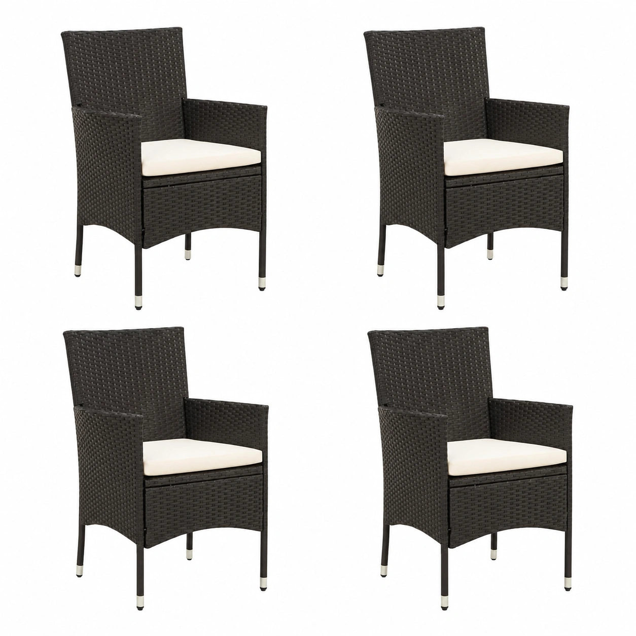 4er-Set Poly-Rattan-Gartenstühle mit Kissen, Outdoor-Essstühle, schwarz