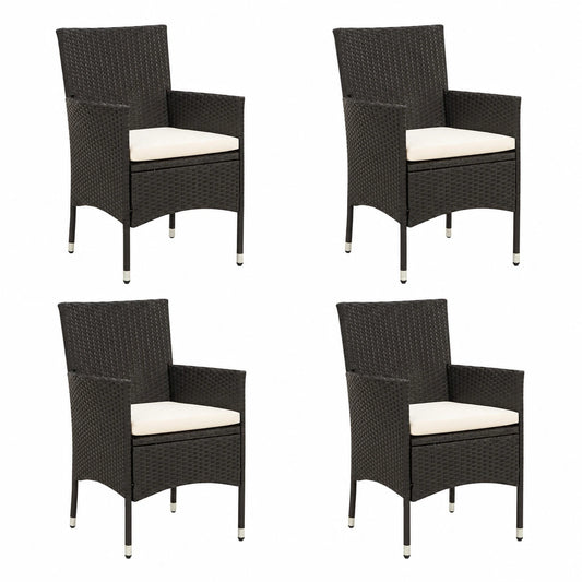4er-Set Poly-Rattan-Gartenstühle mit Kissen, Outdoor-Essstühle, schwarz
