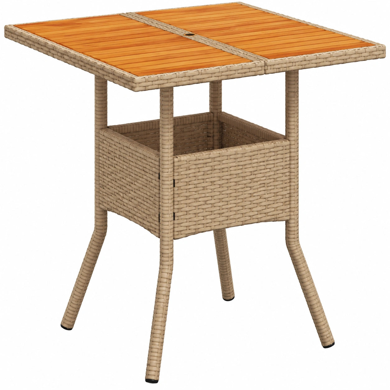 Gartentisch aus Akazienholz und Stahl mit Poly-Rattan, Beige, für Terrasse und Hinterhof
