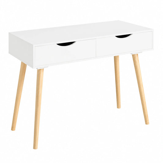 Moderner Schreibtisch mit Schubladen und Stauraum, Weiß/Natur, 90x77x45cm