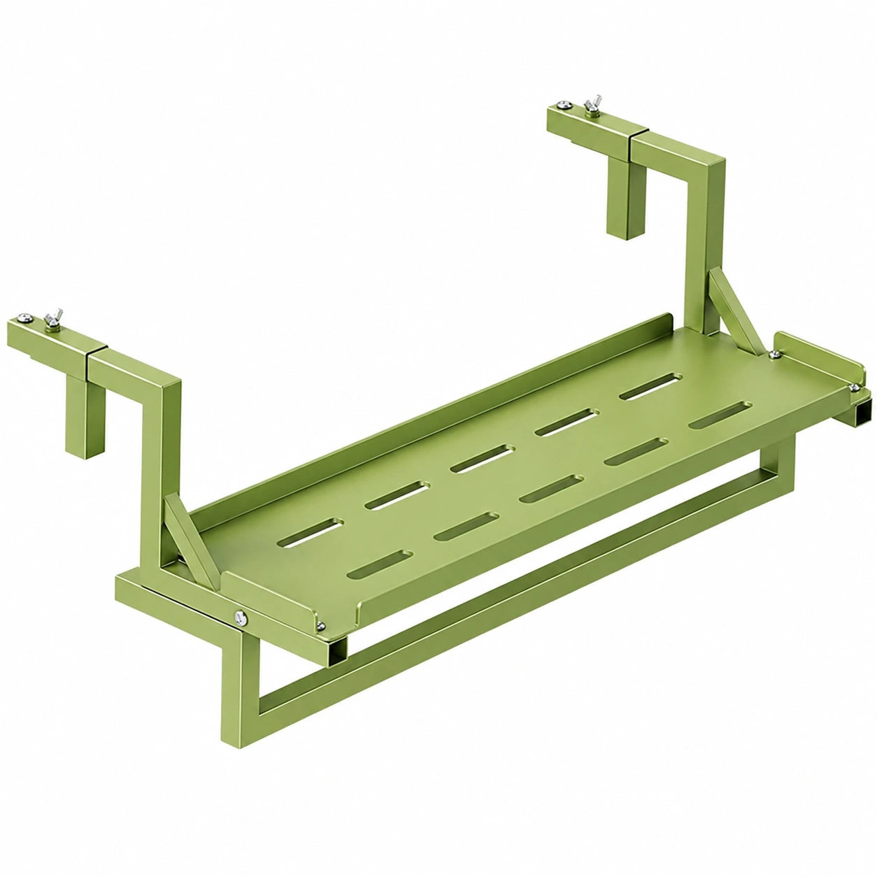 FORRTY Verstellbarer Balkontisch aus Kohlenstoffstahl, Hängender Terrassentisch für Balkongeländer, 10 Positionen, Grün, 60 cm