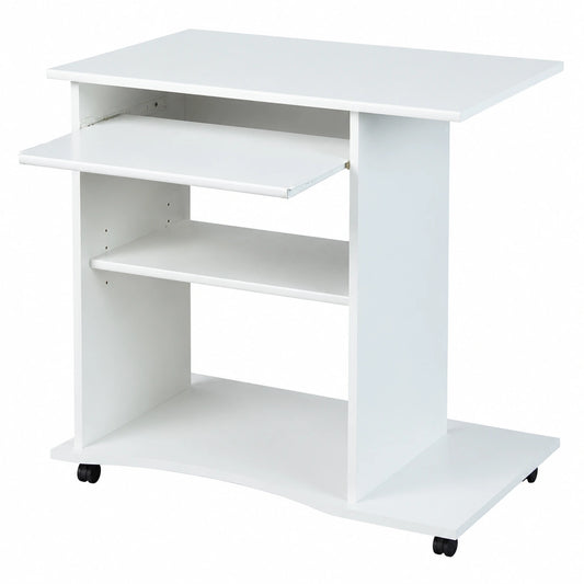 Moderner Rollschreibtisch mit Ausziehschublade, Laminat, 80x50x75cm, Weiß