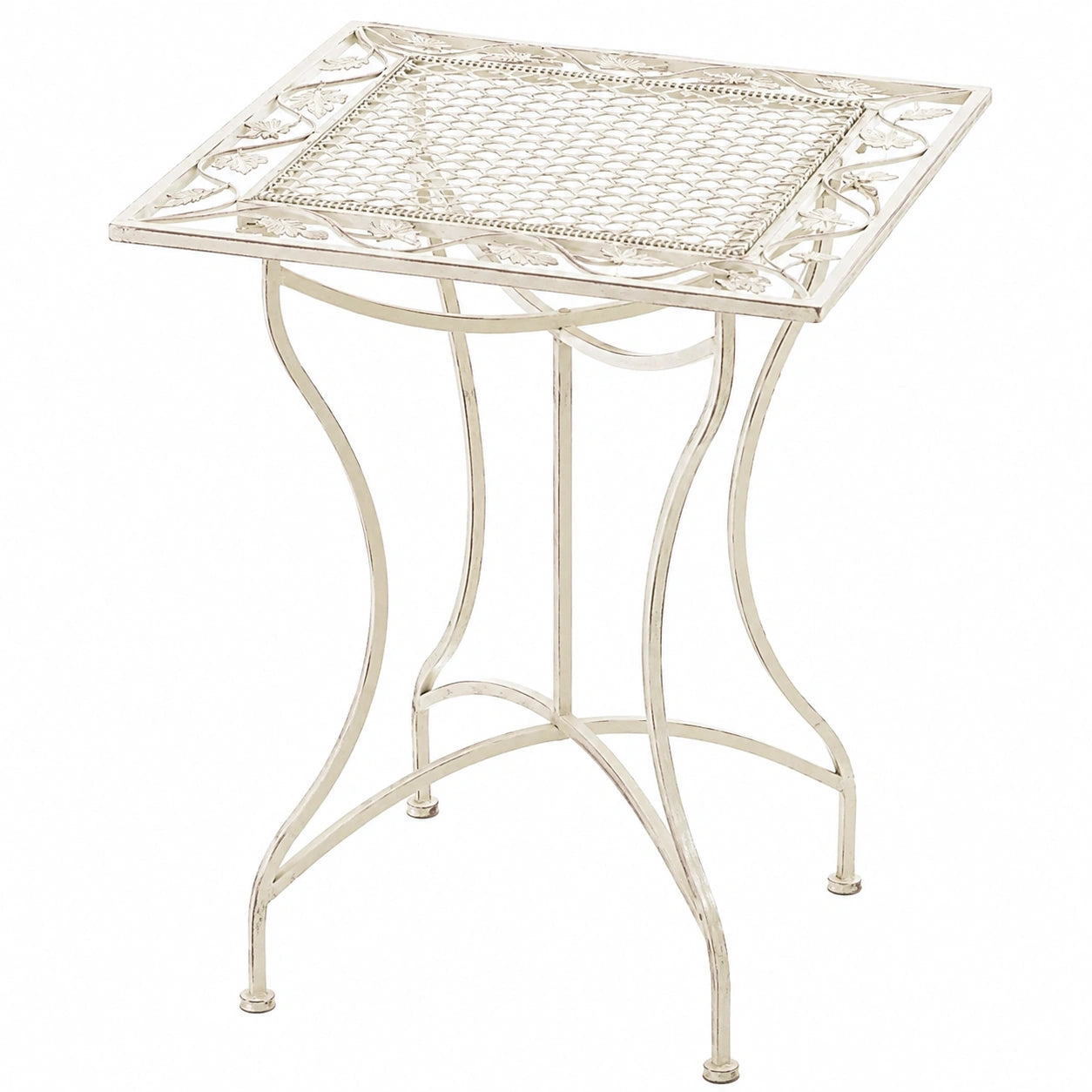 CLP Bistrotisch Asina 60x60 cm im Jugendstil, quadratischer Gartentisch aus Eisen, ideal für Terrasse und Balkon, Farbe: Antik-Creme