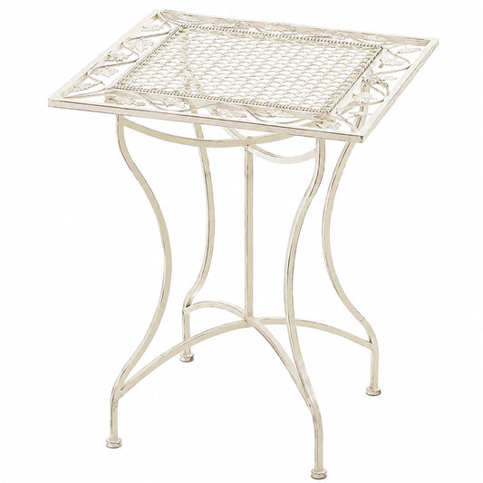 CLP Bistrotisch Asina 60x60 cm im Jugendstil, quadratischer Gartentisch aus Eisen, ideal für Terrasse und Balkon, Farbe: Antik-Creme