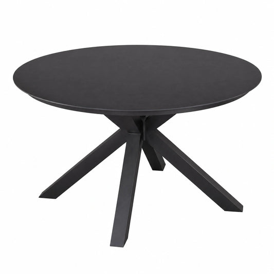 Runder Esstisch Malaga 120cm aus Aluminium für Garten und Terrasse, Wetterfeste Keramikplatte in Dunkelgrau