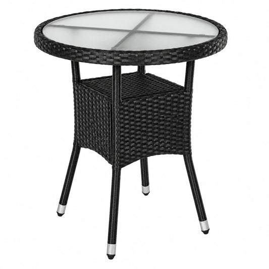 Runder Beistelltisch mit Milchglasplatte aus Polyrattan, Schwarz, 60 cm