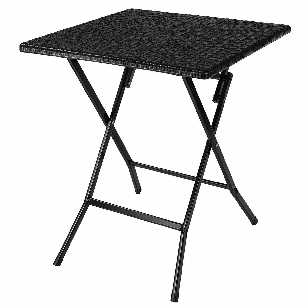 Kompakter Klapptisch 62x62 cm in schwarzer Rattanoptik, wetterfest für Balkon und Garten