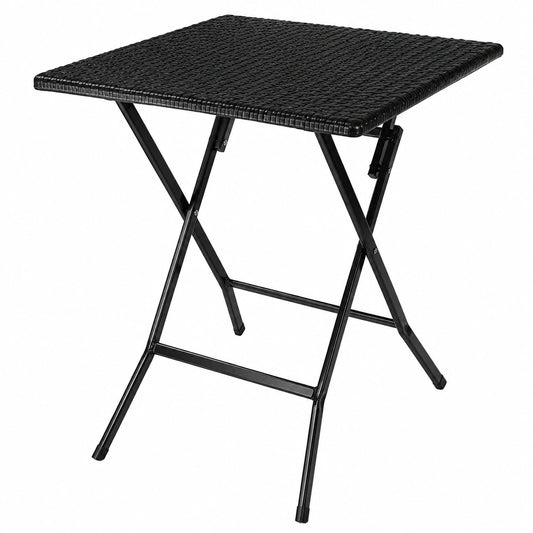 Kompakter Klapptisch 62x62 cm in schwarzer Rattanoptik, wetterfest für Balkon und Garten