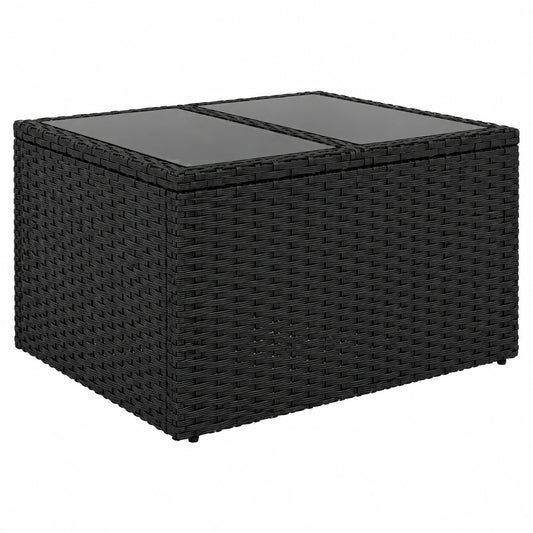 Moderner Poly-Rattan-Gartentisch mit Glasplatte, Schwarz, 55x55x37 cm