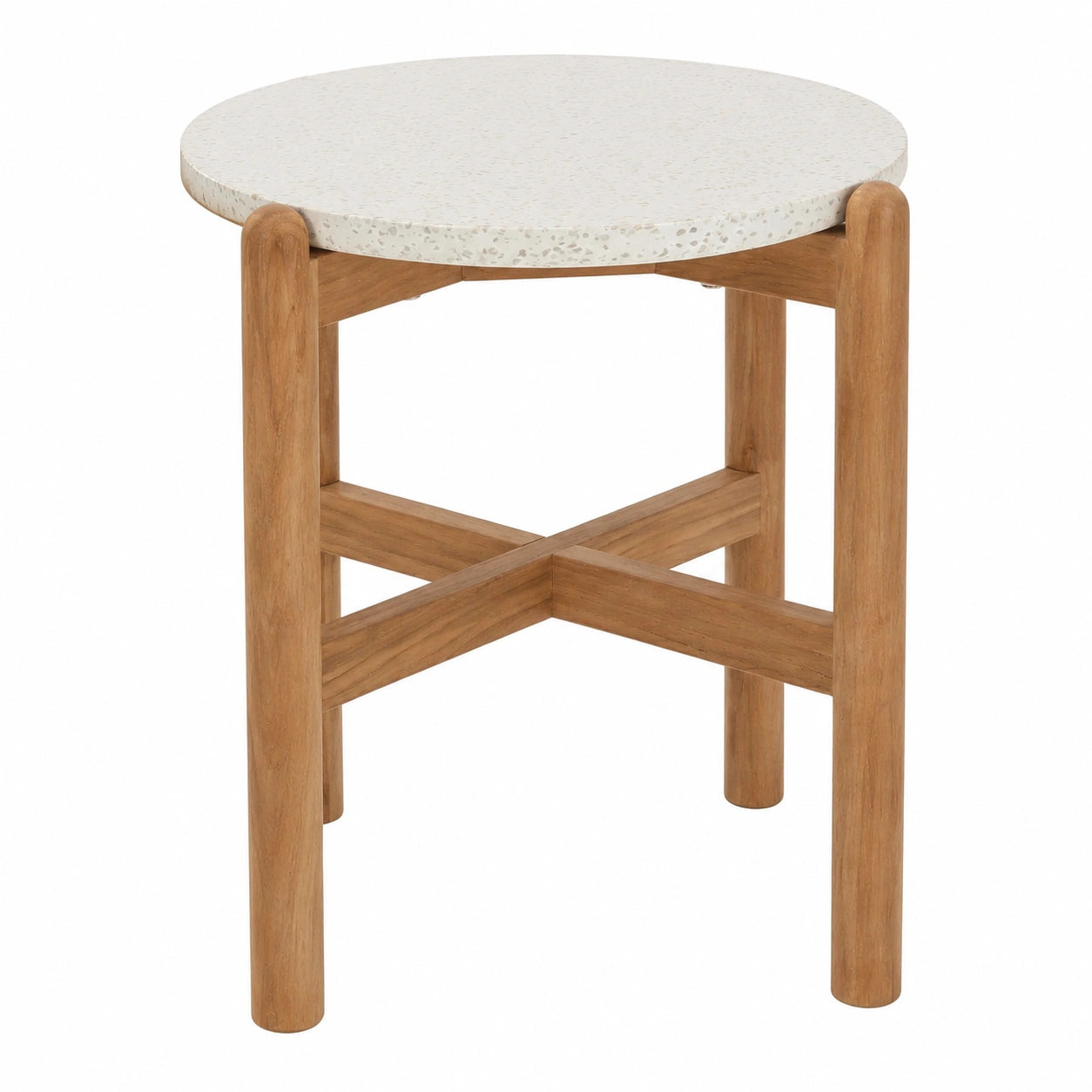 Beistelltisch aus Teakholz und Terrazzo, Ø 45.5 cm, H 47.8 cm, FSC-zertifiziert