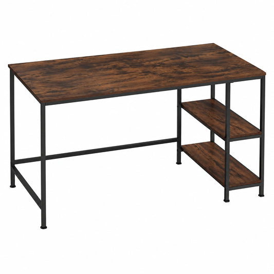 Industrieller Schreibtisch mit doppelter Ablage, 120 x 60 x 75,5 cm, Computertisch für Büro oder Gaming, dunkelbraun