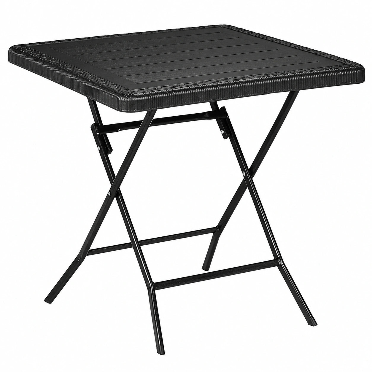 Moderner Balkontisch in Holzoptik, quadratisch, 74x78x78 cm, schwarz