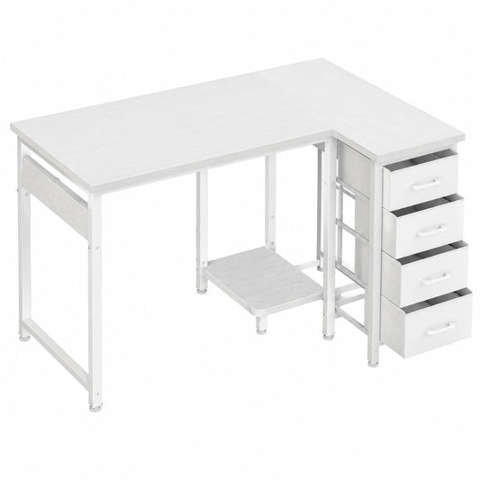 Coleshome Eckschreibtisch in L-Form, 100x70 cm, reversibel mit 4 Schubladen für Büro, Arbeitszimmer und Schlafzimmer, Weiß
