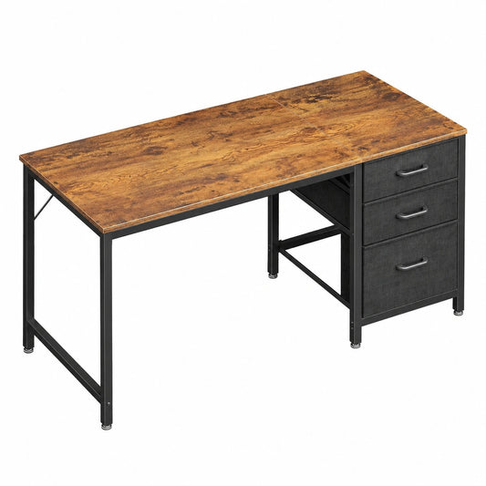Moderner Schreibtisch mit Stoffschubladen und Kopfhörerhalter, 120x48 cm, Umkehrbar für Heimbüro, Braun