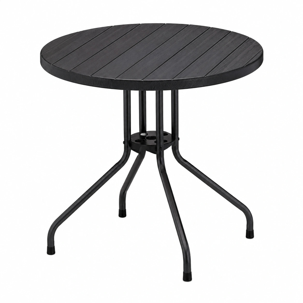 Moderner runder Gartentisch aus Kunststoff und Stahl, in Holzoptik, Ø 80 cm, schwarz