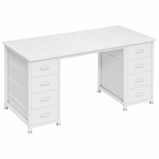Multifunktionaler Coleshome Schreibtisch mit Stoffschubladen, 140x48cm, Weiß