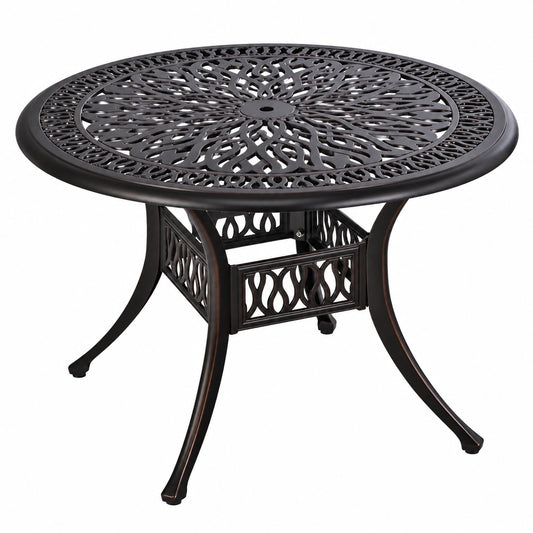 Runder GIANTEX Gartentisch aus Aluminium, 90 cm, mit 5 cm Schirmloch und verstellbaren Füßen, wetterfester Esstisch für Terrasse und Balkon, Braun
